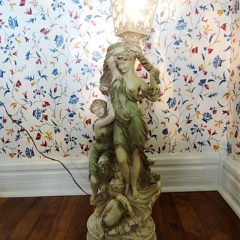 What is this? A 3 foot tall ceramic like lamp of 2 ladies and a child. 