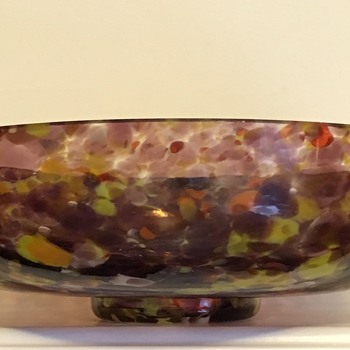 Interesting glass bowl, purple spatter or confetti, pedestal vase - Art Glass