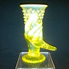 Ultra Rare Fenton Topaz (Vaseline) Opalescent Hobnail Hand Vase: early 1940's