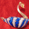 MURANO ART GLASS - VENETIAN - BLUE AND WHITE LATTICINO SWAN BOWL