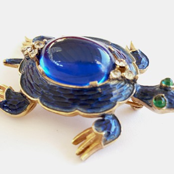 Vintage TRIFARI Alfred Philippe Blue Enameled Turtle Brooch Pin
