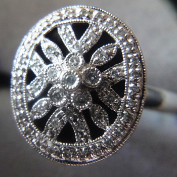 ART DECO 14k white gold diamond ring  - Fine Jewelry