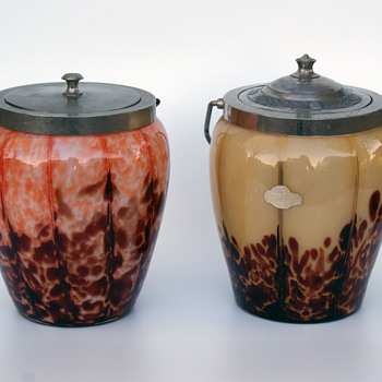 Pair of WELZ Biscuit/cookie Jars Stripes and Spots - Art Glass