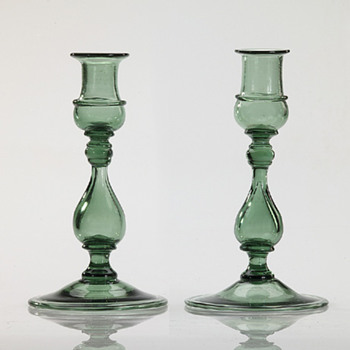 Green Candlesticks - Art Glass