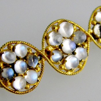 Antique Victorian Moonstone Bar Brooch Pin Silver Gilt England - Fine Jewelry