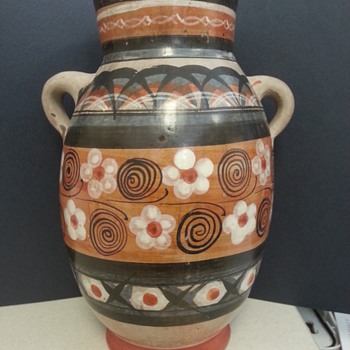 Redware Folk Art Two Handle Jug, Pot or Vase? Mexican? - Art Pottery