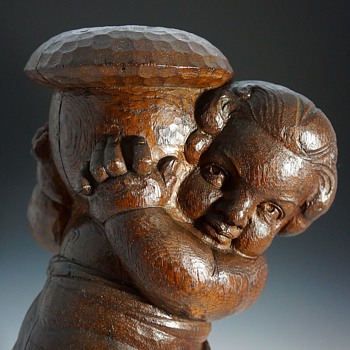 Circa 1900s Large Jugendstil Seasonal Allegory Putto Carving - Fall - Art Nouveau