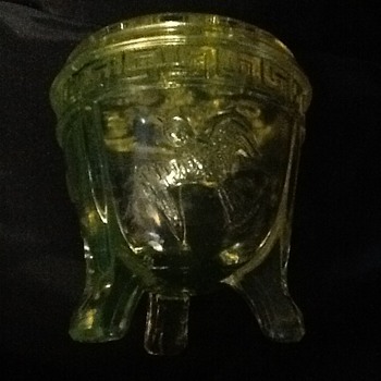 Yellow glass dish, lid has holes. - Glassware