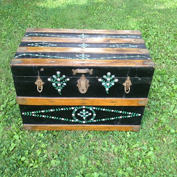 Wood & Tin Hand painted trunk unknown Mfg. - Furniture