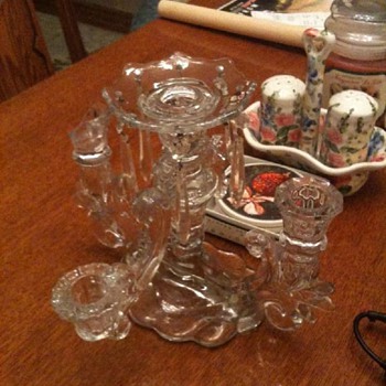 unidentified glass candle holder 5 light 1 bobeche 8 prism - Glassware