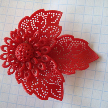 Red Flower Plastic (?) Dress/Fur Pin - Costume Jewelry