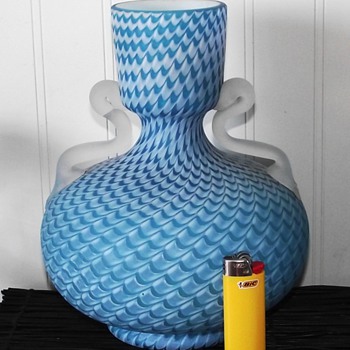 "WELZ" Victorian Satin Glass Vase w/Applied Handles - Art Glass