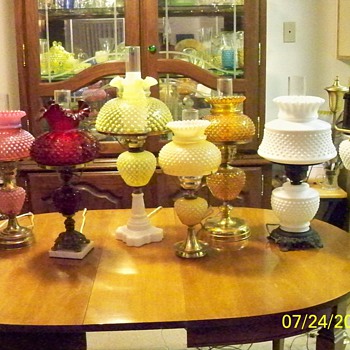 my fenton hobnail lamp collection
