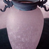 Frosted Glass vase? with Seahorse  metal Handles 