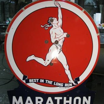 1954 58" Die cut Marathon sign - Petroliana