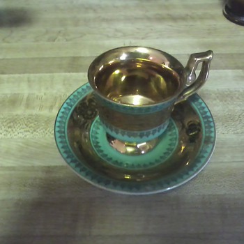 gold/teal cup & saucer - China and Dinnerware