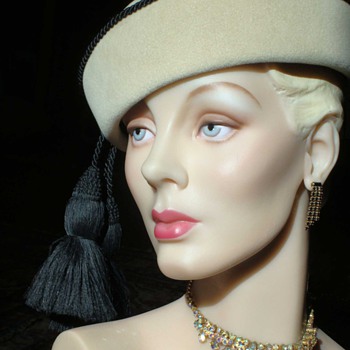 Creamy Taupe Pilbox with Black Silk Cording and Tassels