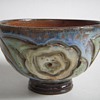 Carved Bowl, Beautiful Glazes~ w/ Partial Stamped Signature~Who might it be?
