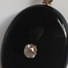 Black Jet Mourning Locket with Center Diamond? Brass? & enamel 