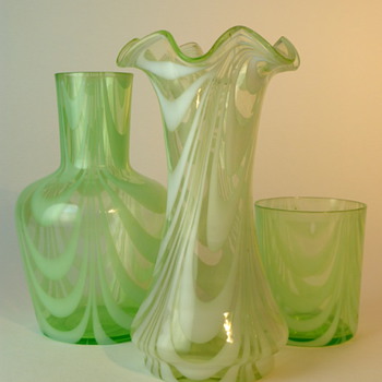 Uranium glass night carafe and vase - Art Glass