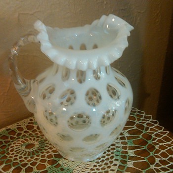 Fenton French Opalescent Coin-Dot Large Pitcher with Ice Lip - Glassware
