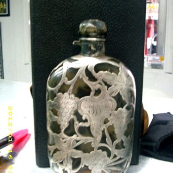 Silver over Glass Flask 6 5/8" tall