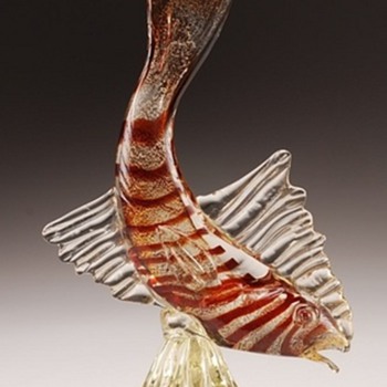 vintage murano glass fish with gold specks - Art Glass