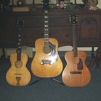 Three 'vintage' guitars; Telleno parlor guitar, Ibanez 693-Dove, and Harmony, Grand concert size, 3478h165