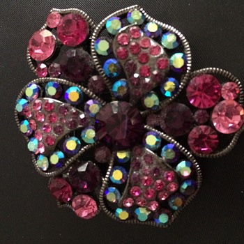 Pink,purple and blue glass costume brooch - Costume Jewelry