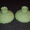 Green satin glass candle holders (Fenton)