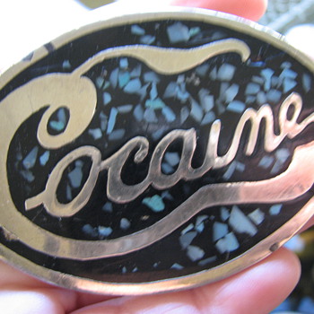 Bad A** Cocaine Mosaic Style Belt Buckle w/ Turquoise Inlay - Accessories