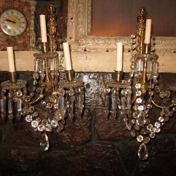 Antique Sconces~Baccarrat Bobeches~Bronze Figural Woman - Lamps