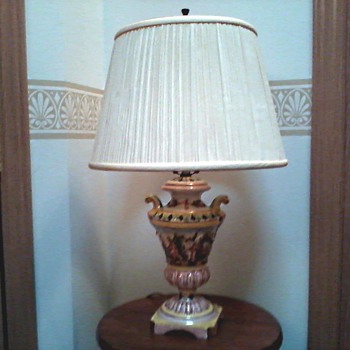 Italian Majolica Lamp / Urn with Cherubs and Instruments / Marked Ardalt Italy # 4014 /Circa 1930's 40's  - Lamps