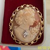 14K Gold Cameo Brooch/Pendant with 1 Brilliant cut Diamond .10/100