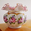 Vtg Fenton Charleton Rose Fantasy Vase Pink Cased Satin Milk Glass Ruffled Top