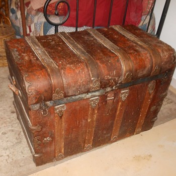 Antique Trunk Red Metal Finish - Furniture