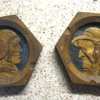 Odd Wood Carved/Relief Elderly Couple in Hexagon Shaped Picture Frames