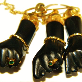 Antique Victorian Italian Carved Onyx? Spinel Figa 750 18k Earring Pendant Demi Parure - Fine Jewelry