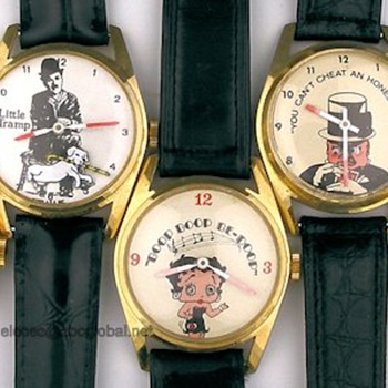 70's Charlie Chaplin, Betty Boop, W.C. Fields, & Groucho Marx Animated Watches - Wristwatches