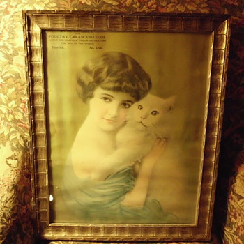 antique picture / calender framed and used for picture  - Advertising