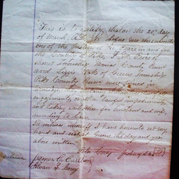 1878 Handwritten Marriage Certificate, Monroe County PA - Paper
