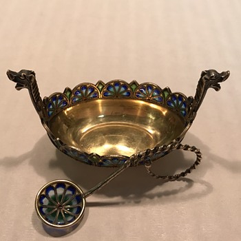 Plique a jour salt and spoon - Silver