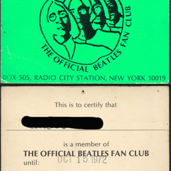 Official Beatles Fan Club membership card