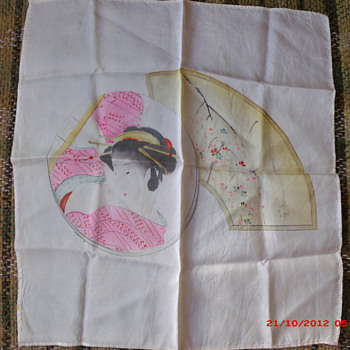 Hand painted Geisha Girl on silk scarf from the Masonic scarf lot I won Saturday 10/19