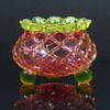 English Strourbridge? Vaseline and Cranberry Footed Rose Bowl