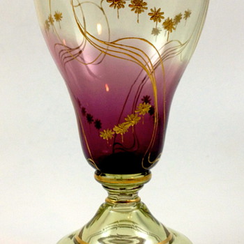 Harrach Gilt/enameled drinking glass, shaded purple to clear - Art Glass