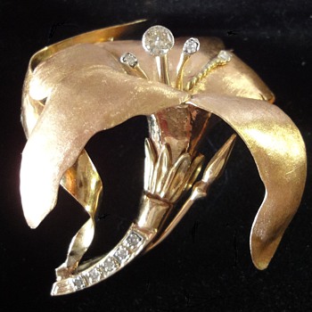 18kt Rose and Yellow Gold Art Nouveau Flower Brooch Pendant - Art Nouveau