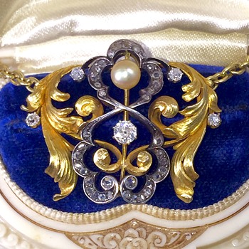 Antique Victorian OMC Diamond Pearl 18k & 22k Necklace - Fine Jewelry