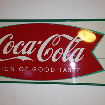 Nice Coca Cola fishtail small sign. - Coca-Cola