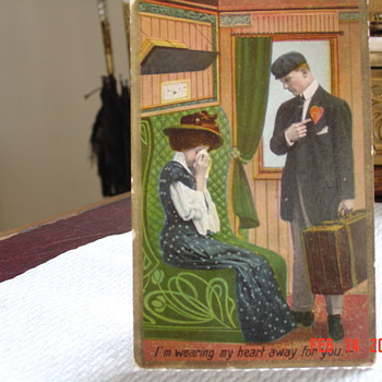 104 Year Old Valentine Postcard, I'm Wearing My Heart Away For You